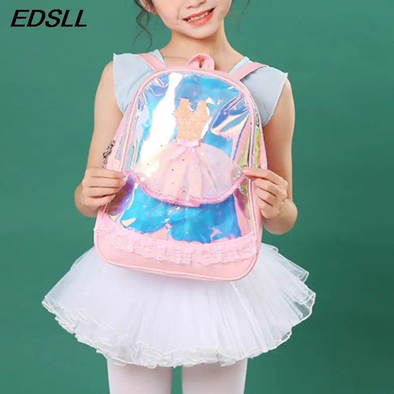 Girls' Sparkling Large Capacity Latin Ballet Dance Backpack Laser Colorful Pattern Dance Bag Children's Sports Storage Backpack
