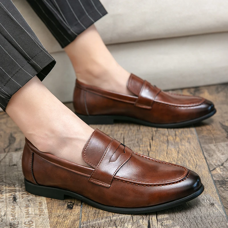 Men's Dress Shoes Trend Leather Formal Loafers Men Classic Casual Business Shoes For Men Party Social Leather Shoes Loafers Male