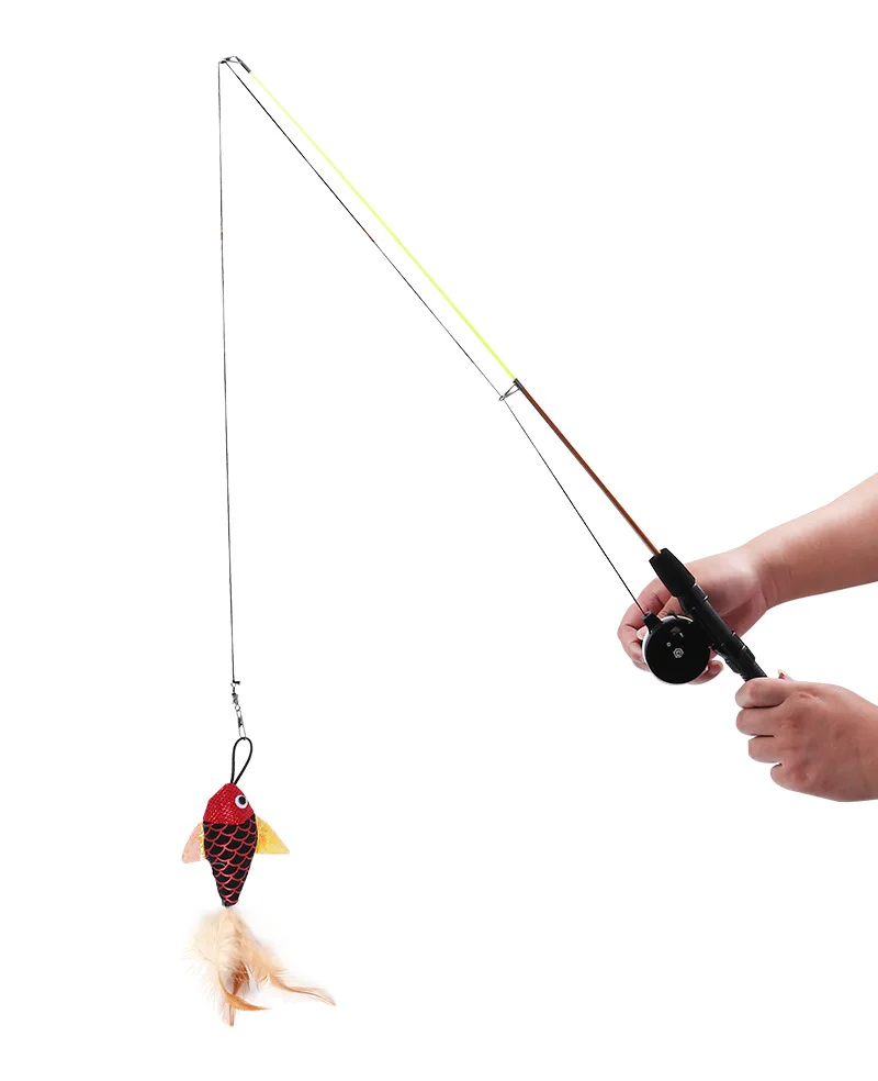 Interactive Cat Teaser Wand With Retractable Line - Durable Resin Fishing Rod Design cat toy