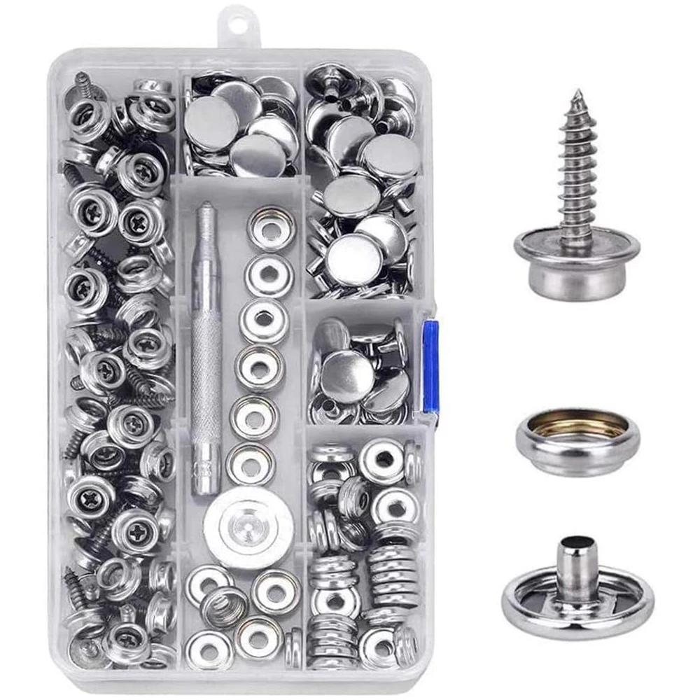 150 PCS Canvas Snap Kit Tool, Fasten Button Metal Screws Snaps Marine Grade 3/8