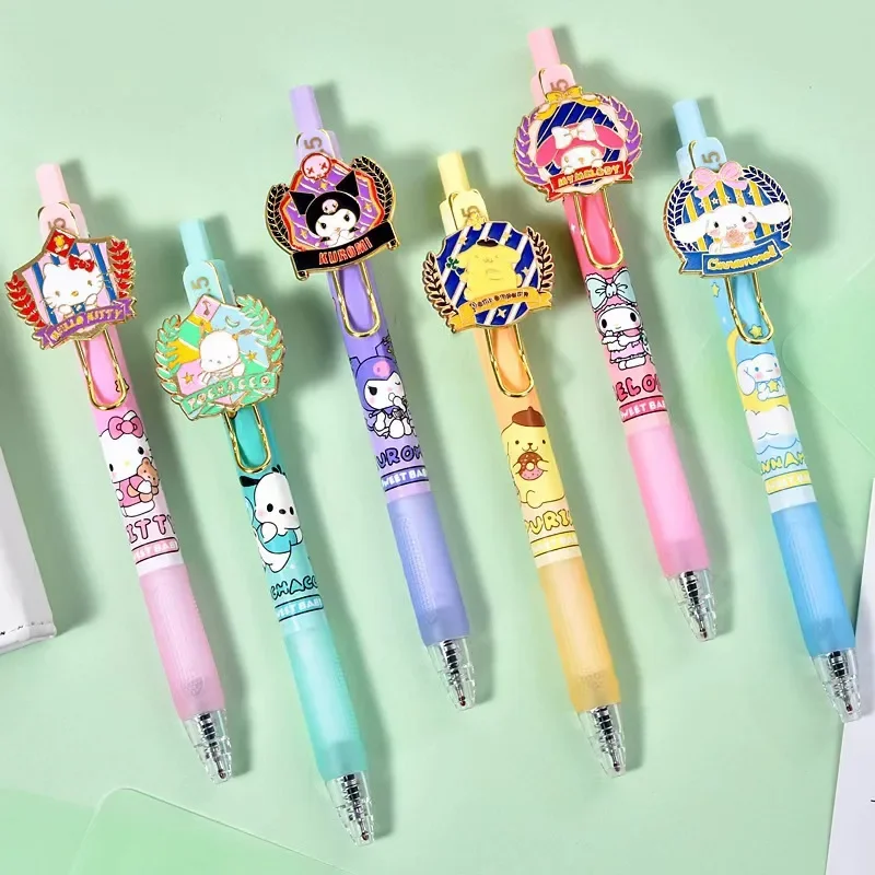 6Pcs Alloy Metal Sanrio School series 0.5mm Black ink Mymelody Kuromi Cinnamoroll Signature Pen Student Stationery