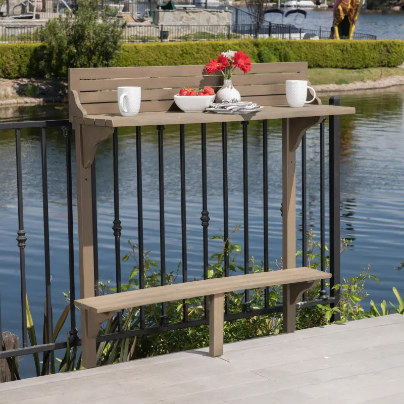 

Outdoor Acacia Wood Balcony Bar Table, Gray Finish