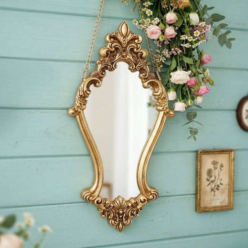 Vintage Decor Mirrors for Wall, Antique Hanging Wall Mirror, with Chain Living Room Bedroom Bathroom Entryway Decorative Mirror
