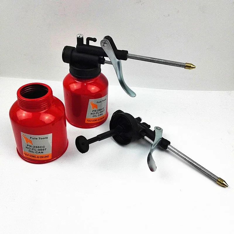 1Pc High Quality 250ml Oil Can Spout Thumb Pump Workshop Oiler Oil Can Red High Pressure Pump Oiler Grease