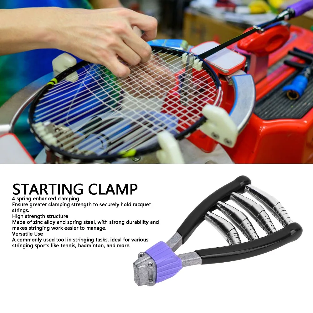 Zinc Alloy Steel Starting Clamp Black Finish 4 Spring Stringing Starting Clamp Fixed Jaw Design Durable Grip Stringing Clamp