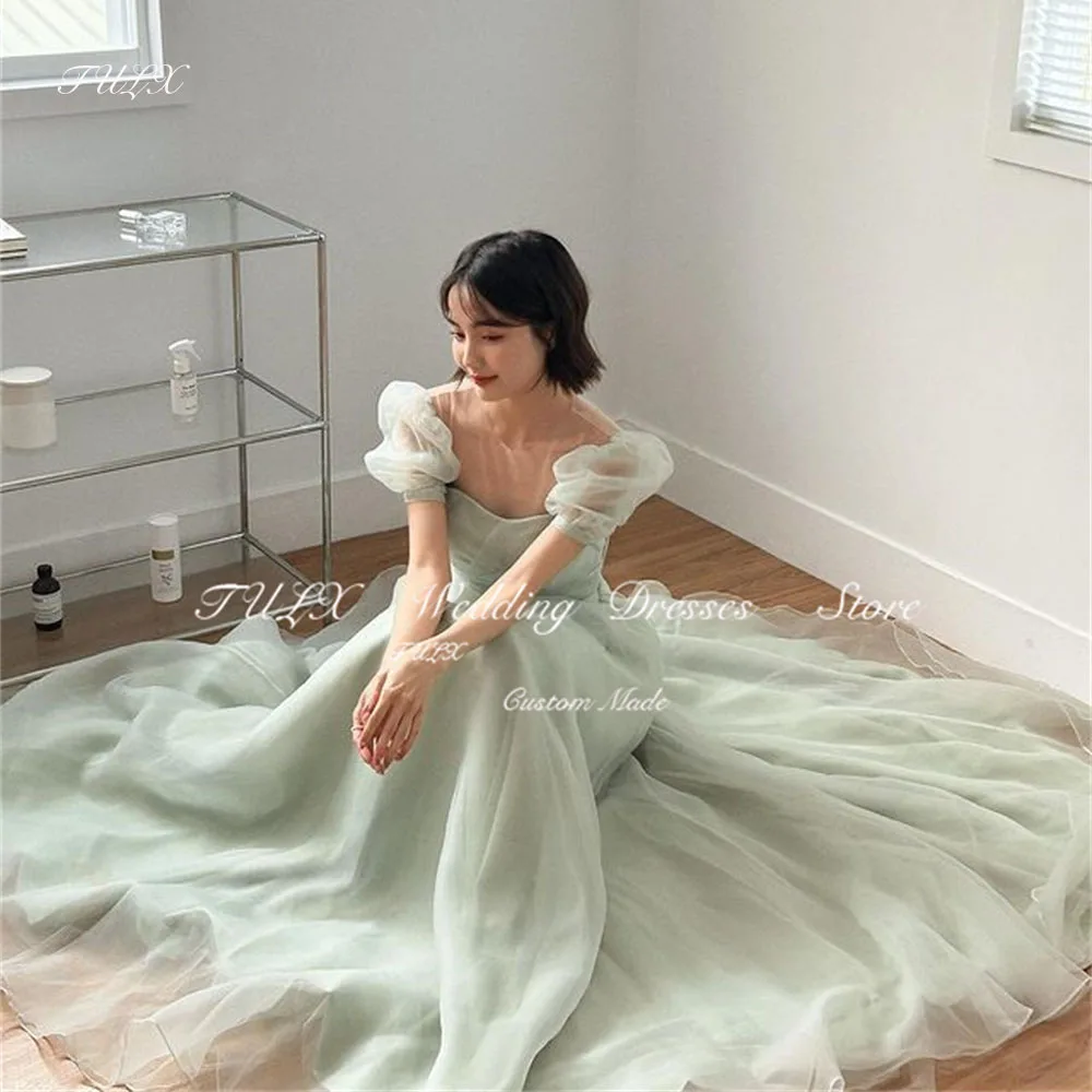 

TULX Fairy Sweetheart Green Korea Corset Wedding Party Dress Puff Sleeve Evening Dress Bridal Organza A-line Long Prom Gown 2025