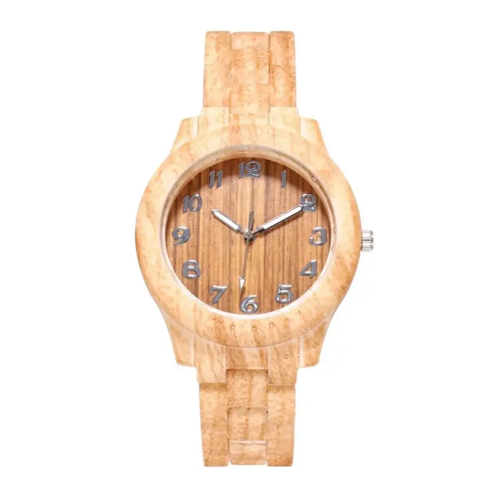 Women Wooden Grain Round Dial Arabic Number Resin Band Analog Quartz Wrist High-End Fashion Wood Watch Men Bamboo Watches