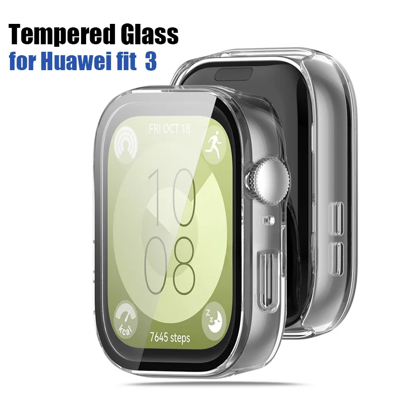 Tempered Glass + PC Cover for Huawei Watch Fit 3 Full Coverage Protective Bumper Case for Huawei Fit 3 Accessories