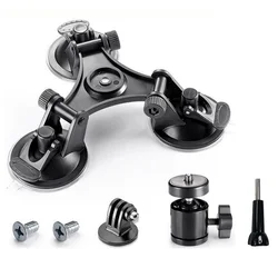 Triple Suction Cup Car Mount Heavy Duty Tripod with 360 Ball Head for Mobile Phones GoPro Insta360 DJI Action Camera