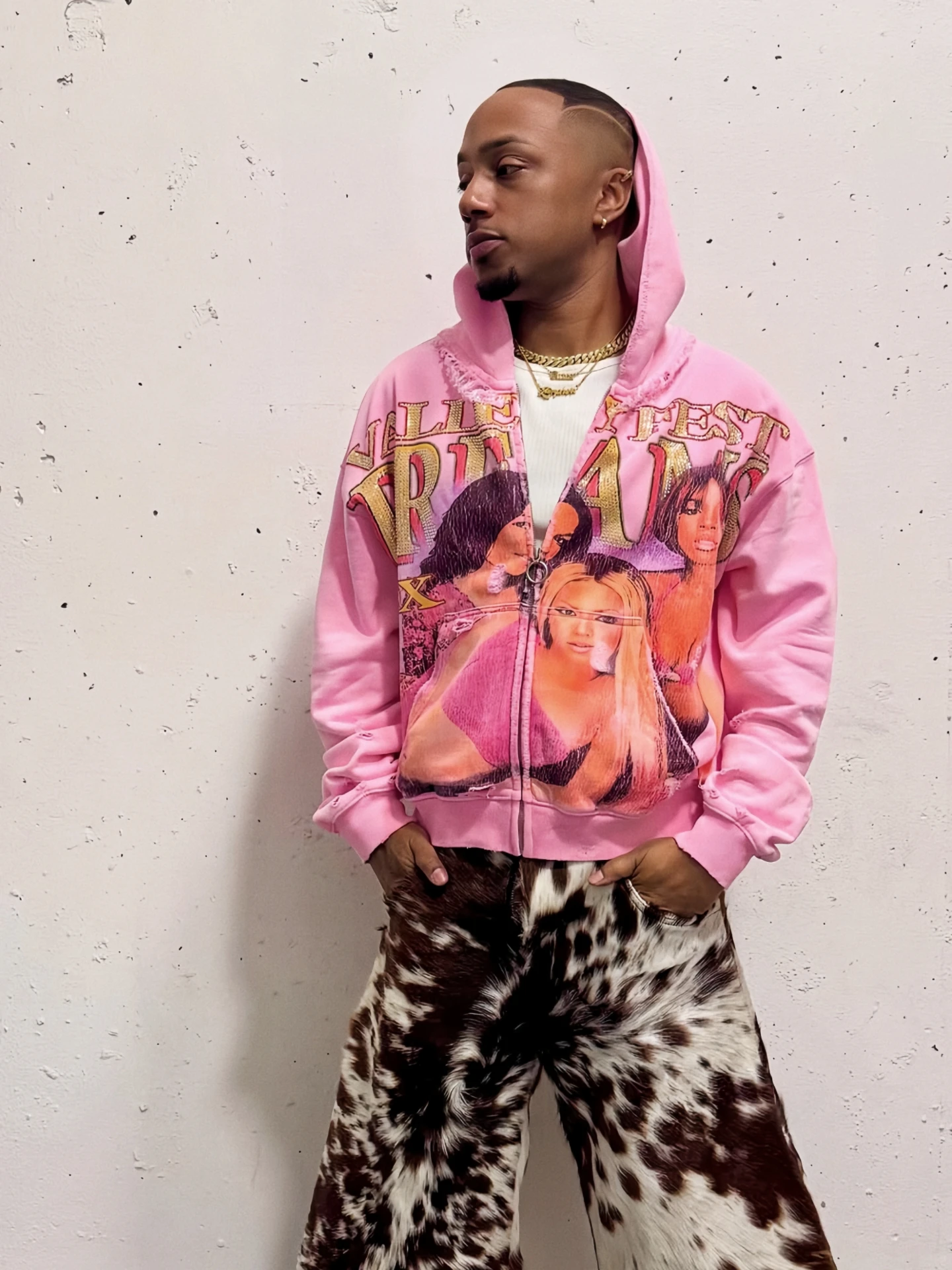 

Valley American Hip Hop Trend Zipper Open Cardigan West Coast Sweatirt Street Hat Sweatirt Portrait Rhinestone Streetwear