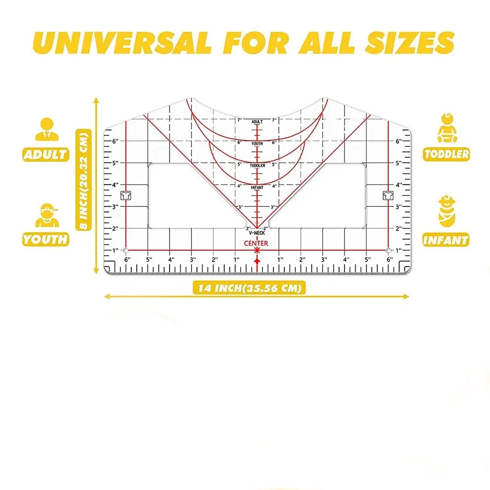 Tshirt Ruler Guide for Vinyl Alignment for Heat Press in HTV Vinyl, All-in-ONE T Shirt Ruler to Center Design and Craft Sewing