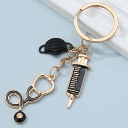 Enamel Keychains Doctor Medical Tool Key Ring Injection Syringe Stethoscope Pendants Medico Gift DIY Handmade Jewelry