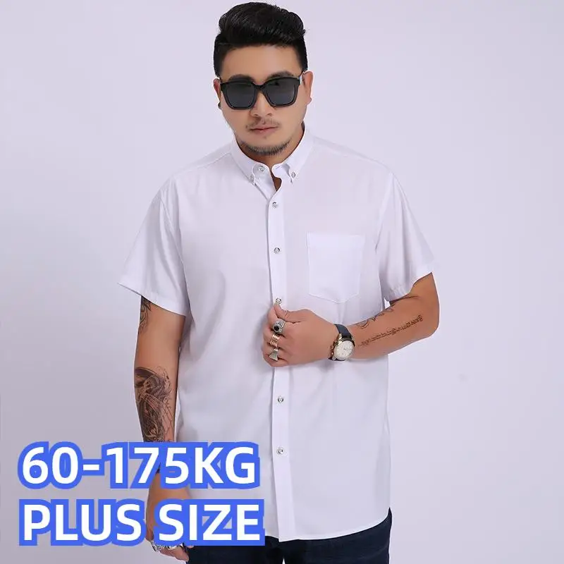 Plus size men’s shirts plus size big larger short sleeve summer dress plaid casual shirts