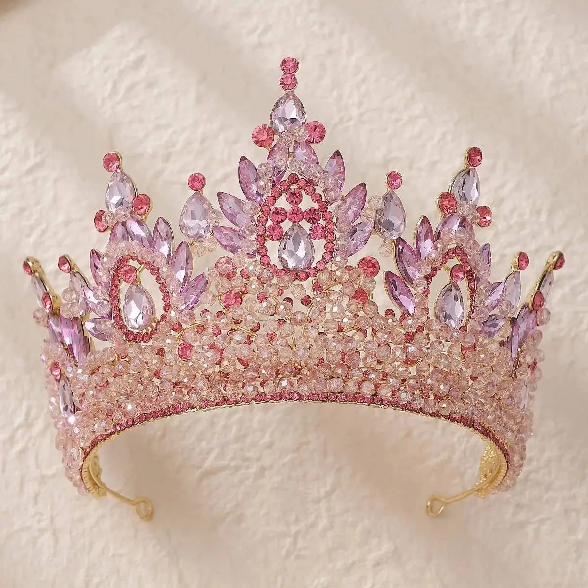 Exaggerated Beauty Pageants Crowns Wedding Women Miss Universe Handmade Crystal Beads Tiara Brides Travel Photography Headpieces