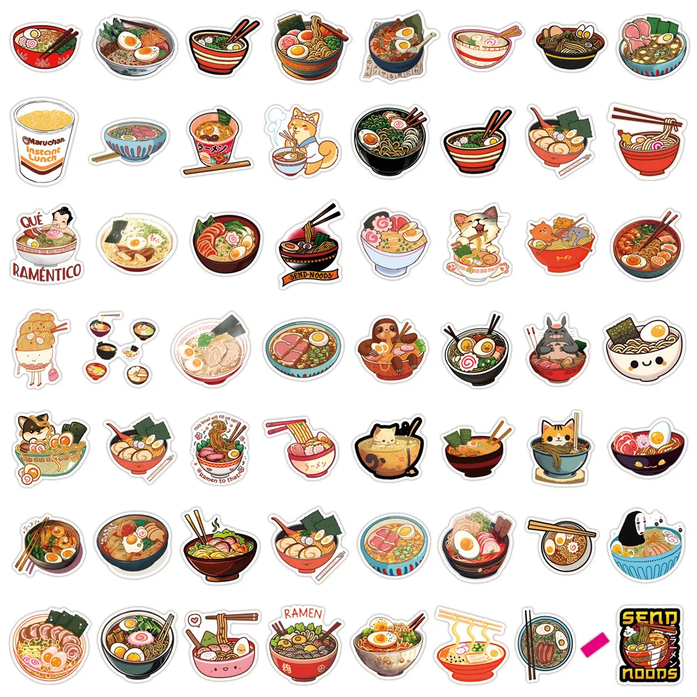 55pcs Ramen Graffiti Stickers For Phone Case Guitar Suitcase Ipad Laptop DIY Craft Supplies Cute Sticker Vintage