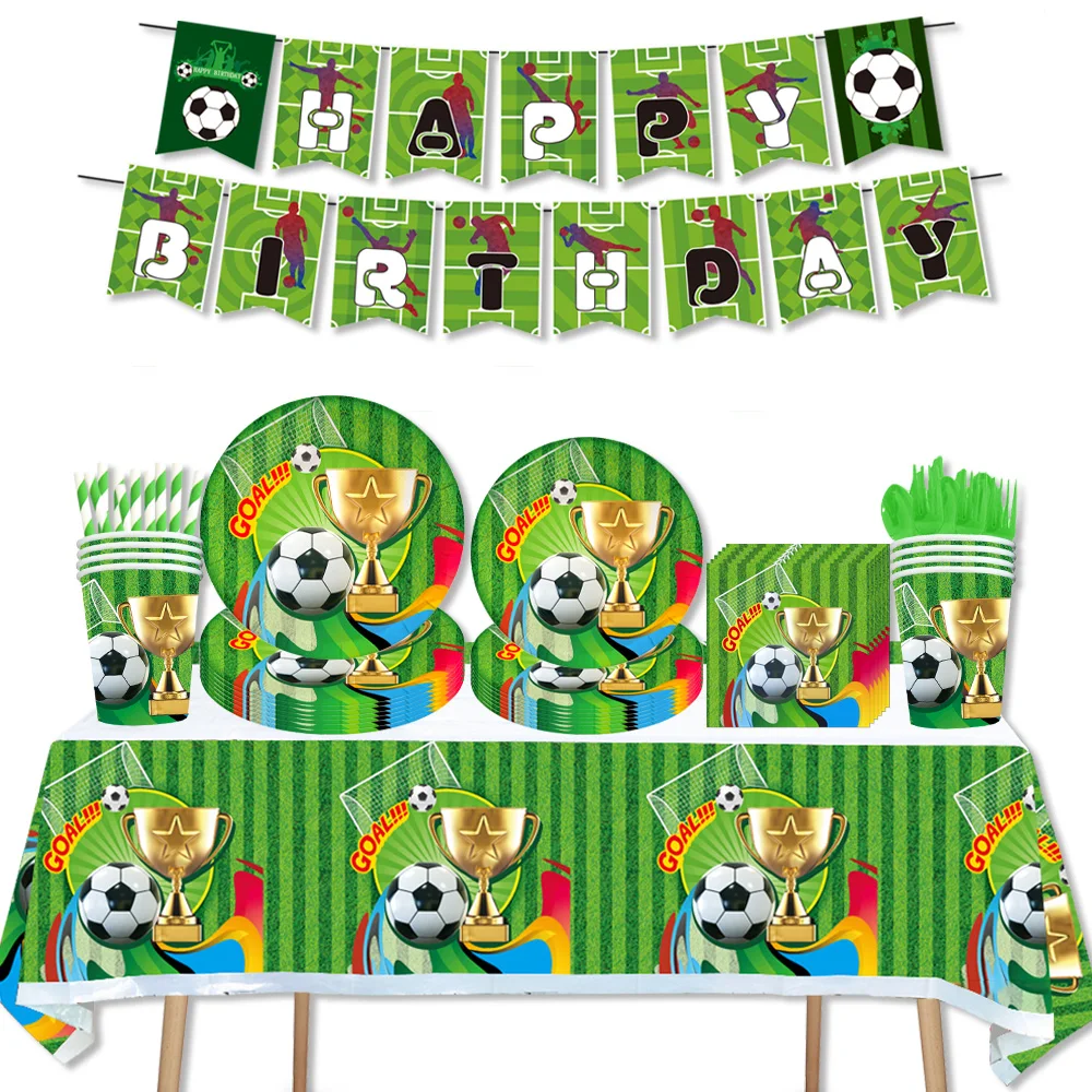 Football Theme Party Disposable Tableware Banner Balloons Soccer Goal Cup Plate for Kids Boy Birthday Party Decoration Supplies