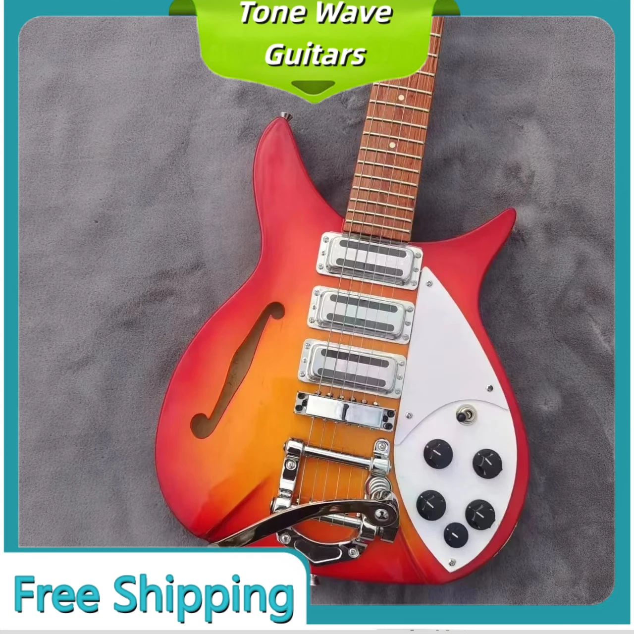 2026 Sunset Semi Hollow  Guitar HHH Pickup Bigsby Tremolo Bridge  Body Rosewood Fingerboard Retro Rock Pop
