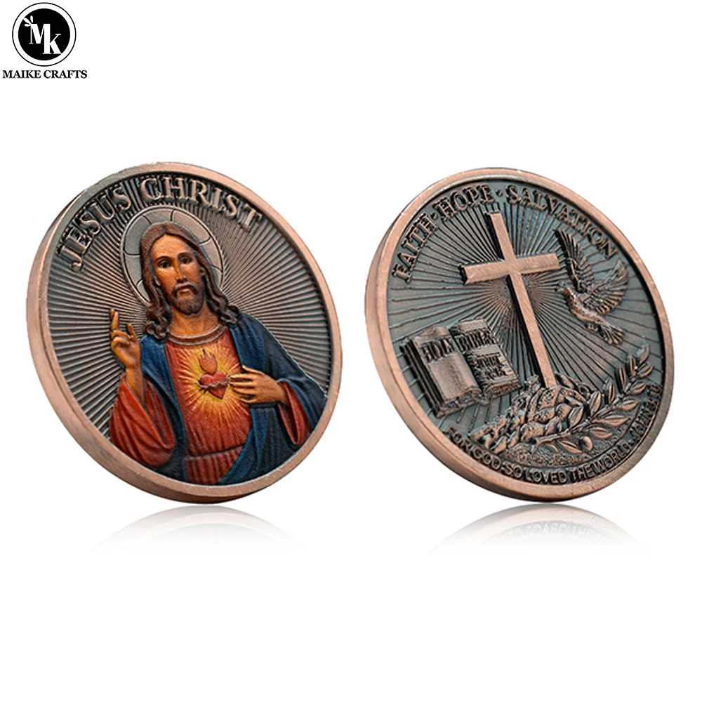 

New Jesus Commemorative Coin Metal Zinc Alloy Christian Cross Medal Peace Dove Challenge Coin Collection Gift