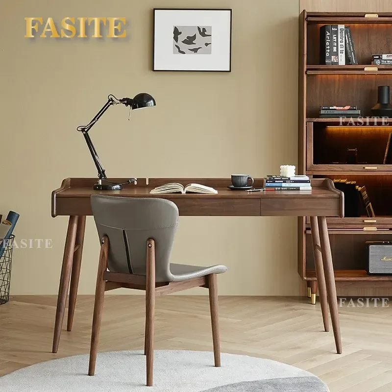 For Small Apartment Solid Wood Cherry Desk Nordic Style Japanese Computer Workbench Black Walnut Furniture
