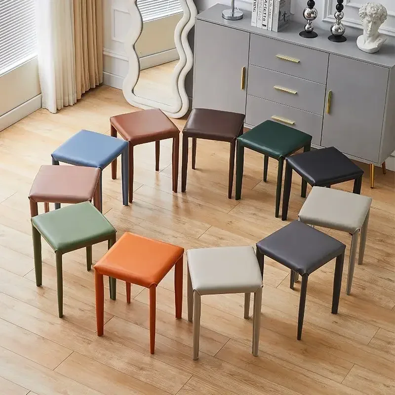 Living Room Home Upholstered Dining Table Low Stool Stackable Saddle Leather Dining Stool Bedroom Comfortable Dressing Stool image 2