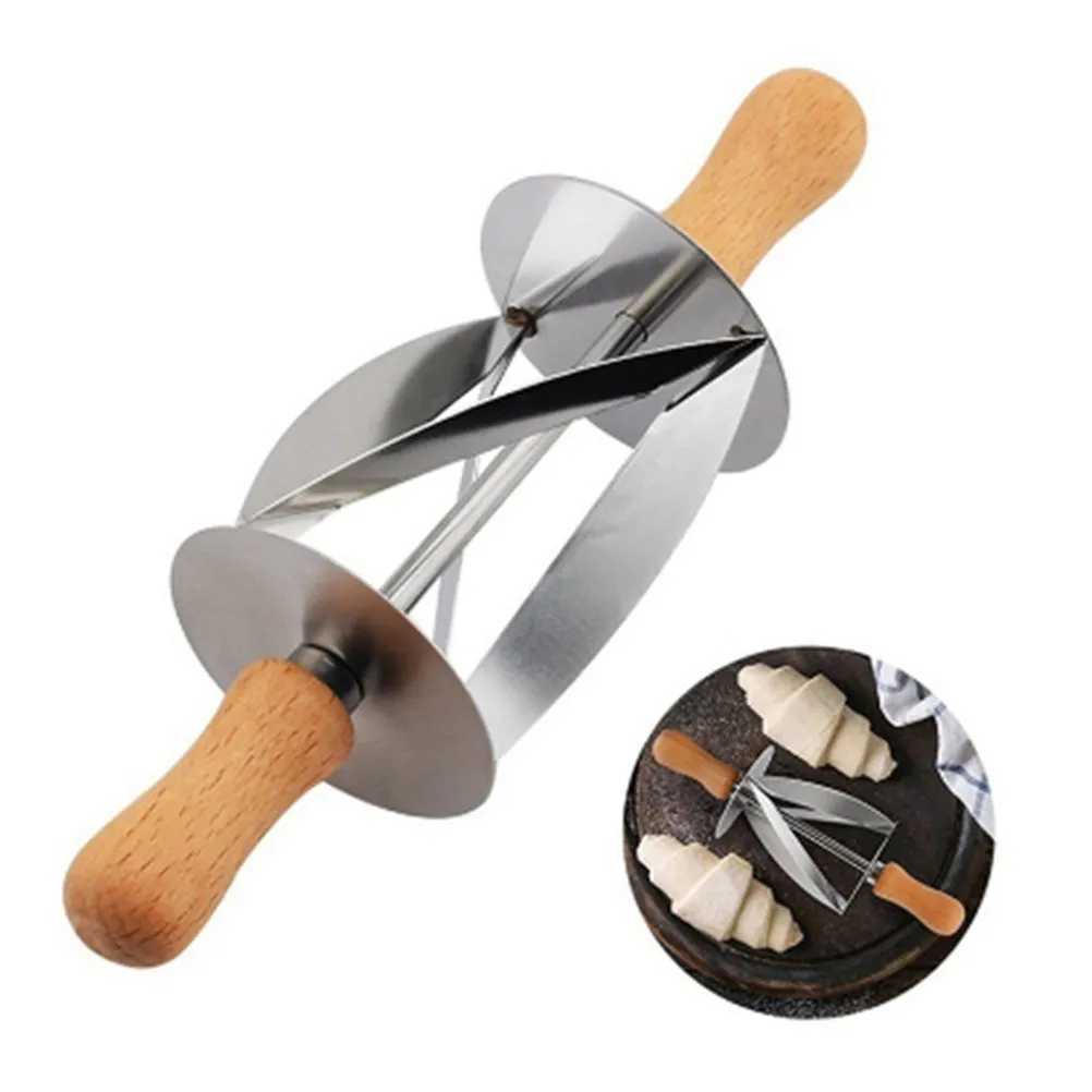 Stainless Steel Croissant Cutter Set – 2 pcs, Food-Grade 430, Ergonomic Rubber Wood Handle, Sealed Welding Baking Tool