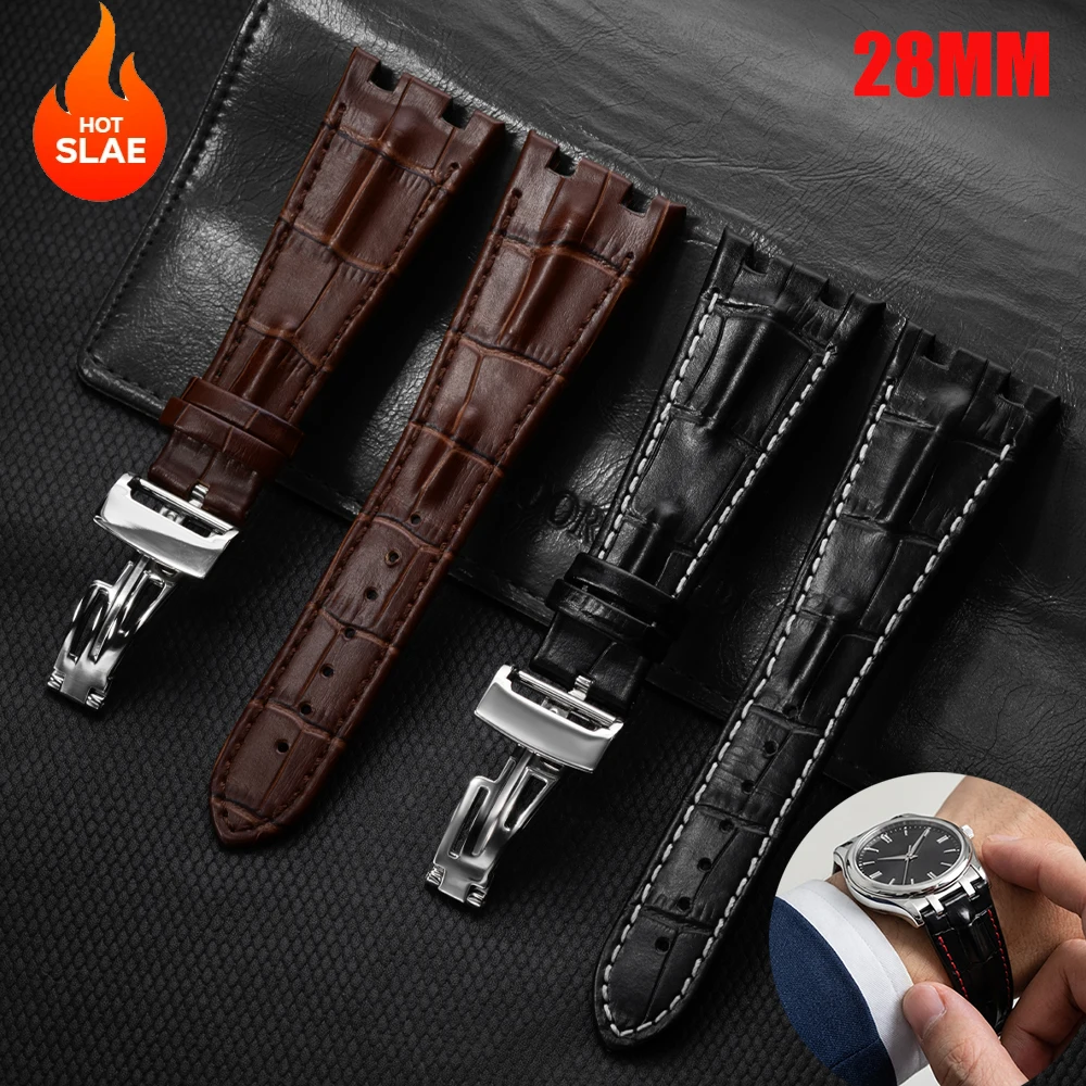 

Кожаный ремешок для часов 28 мм для мужчин, для серий AP 15710, 15706, 26470, 26474, с раскладывающейся застежкой, ремешок-браслет 28 мм