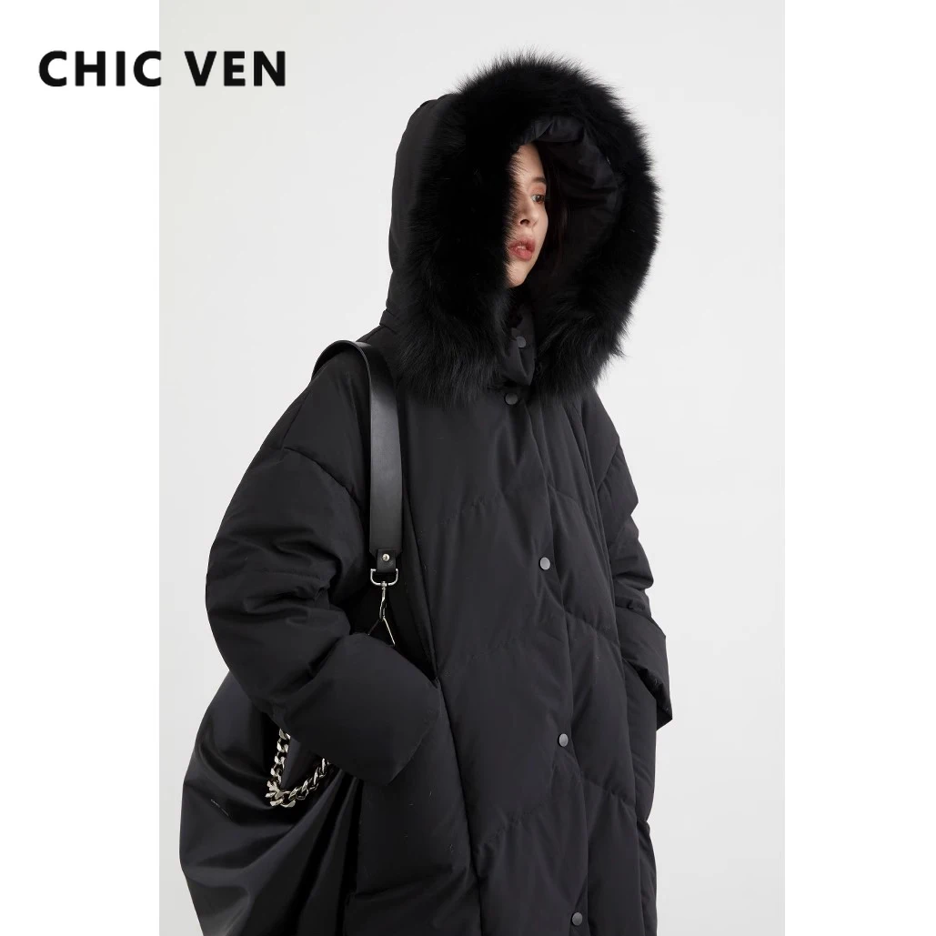 

CHIC VEN Women Down Coats New 90 White Duck Down Long Female Down Jacket Hooded Woman Overcoat Winter 2023