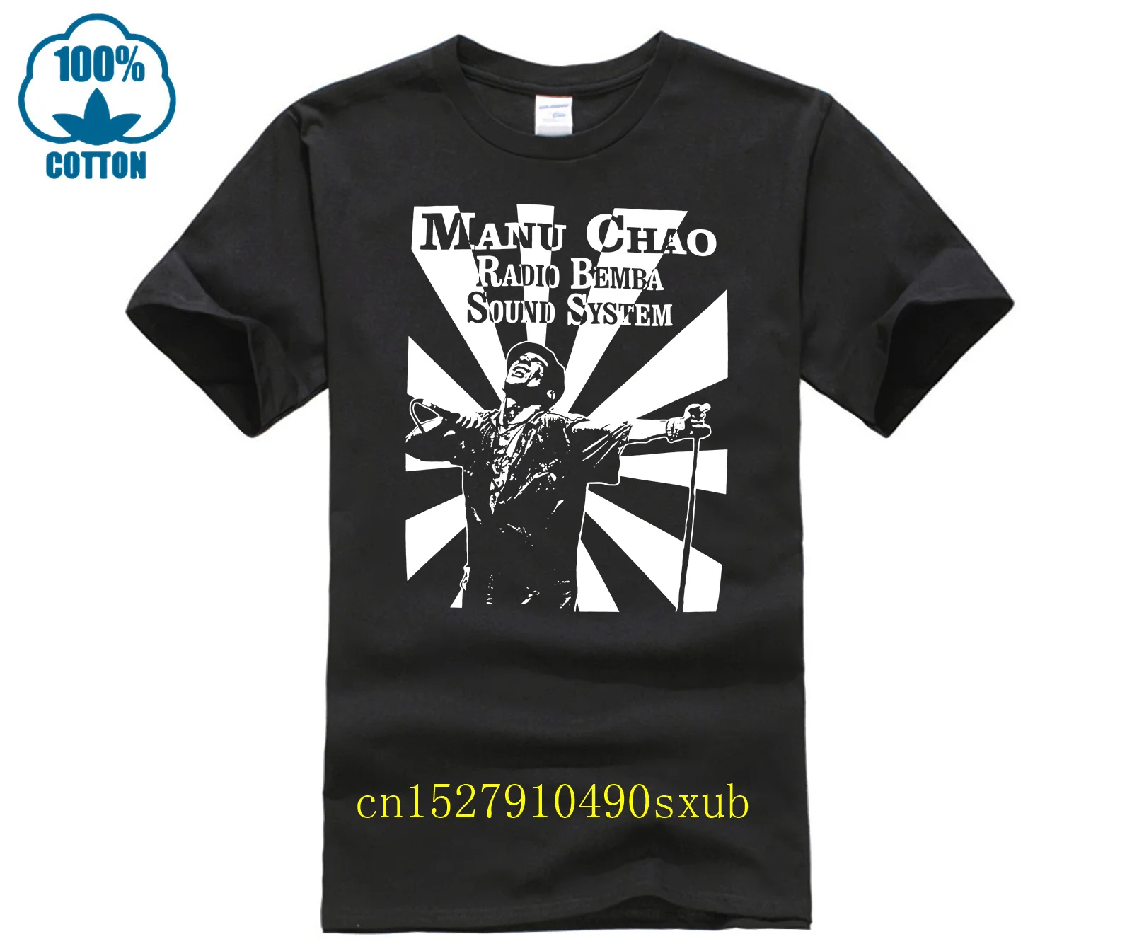 Camiseta negra con símbolo de sonido MANU CHAO RADIO BEMBA MANO NEGRA SKA PUNK RADIOLINA