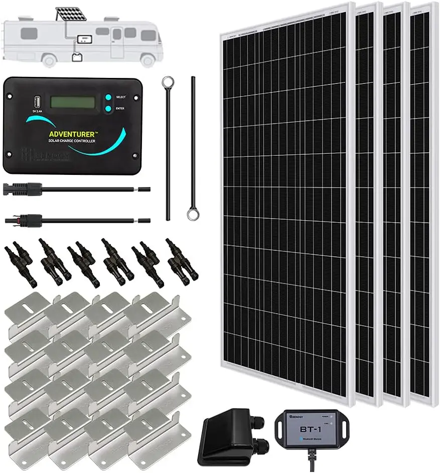 Renogy 400 Watts 12 Volts Monocrystalline Solar RV Kit Off-Grid Kit with 30A PWM Charge Controller+Mounting Bracket+Solar Cables