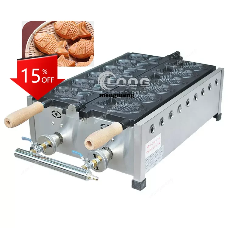 

E132 Factory Price Stainless Steel Gas Taiyaki Machine / 3layers Nonstick 6pcs Fish Waffle Making Taiyaki Baker Maker