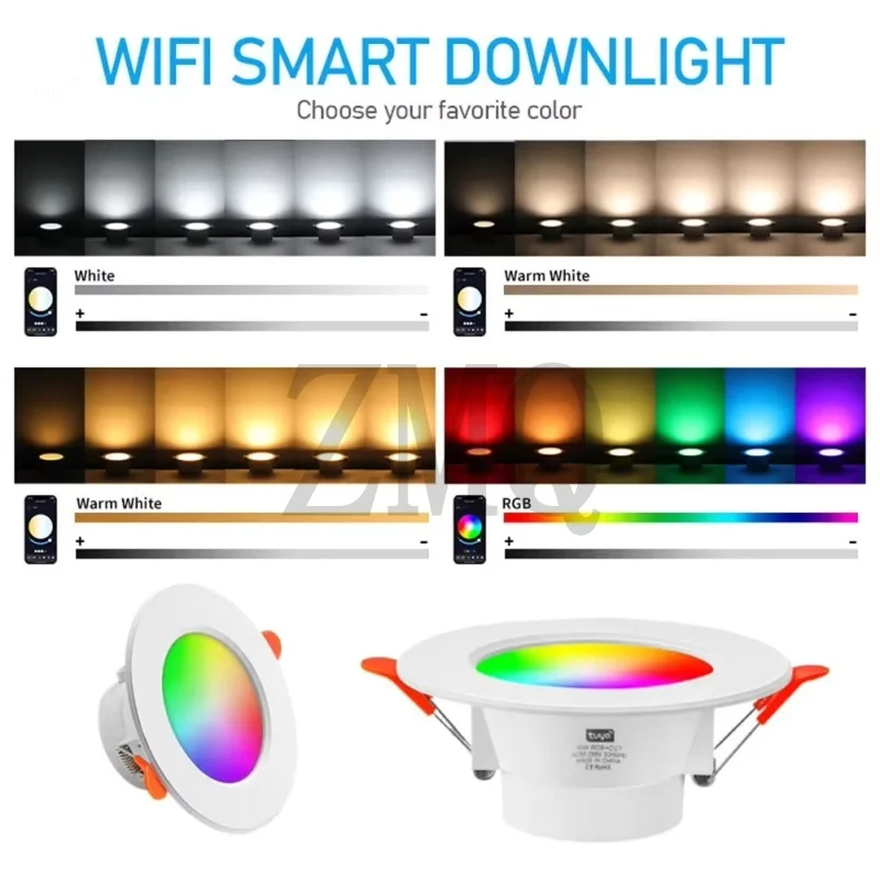 LED Downlight Dimmable AC85-265V 10W 15W tuya Intelligent Graffiti Control Voice APP RGB CW Full Color Spot Ceiling Recessed