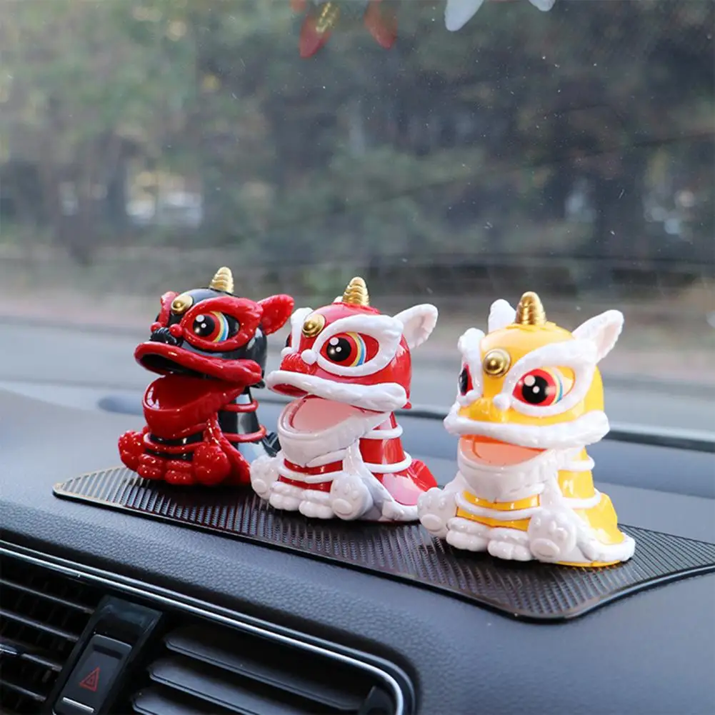 Lion Sculpture for Car Chinese Style Lucky Lion Dance Model Solar Powered Home Decoration 2024 Year of The Dragon Ornaments