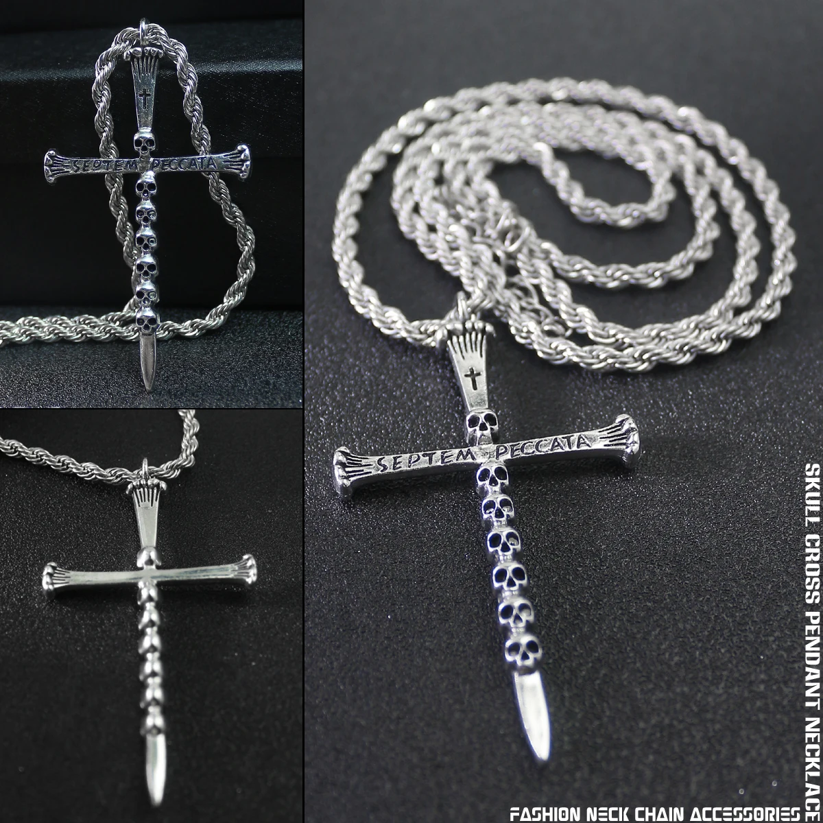 الهيب هوب خمر الجمجمة الصليب قلادة قلادة اكسسوارات الديكور هالوين هدية شبح رئيس القلائد الطويلة سلسلة عنق حلية
