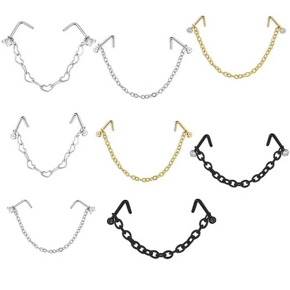 Hop Mannen Neusgat Bal Liefde Hart Ketting Septum Ringen Rvs Neus Stud Neus Piercing Ring Dubbele Neus Ketting Septum Ringen