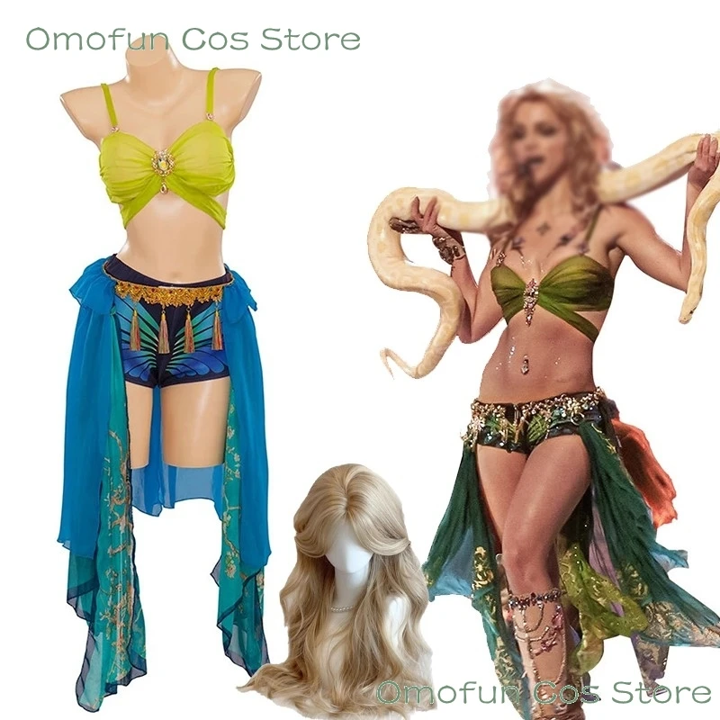 

Super Star Britneyy Cosplay Sweet Girls Sexy Spears Halloween Costume Wild Dance with Snake Style Stage Performance Outfit