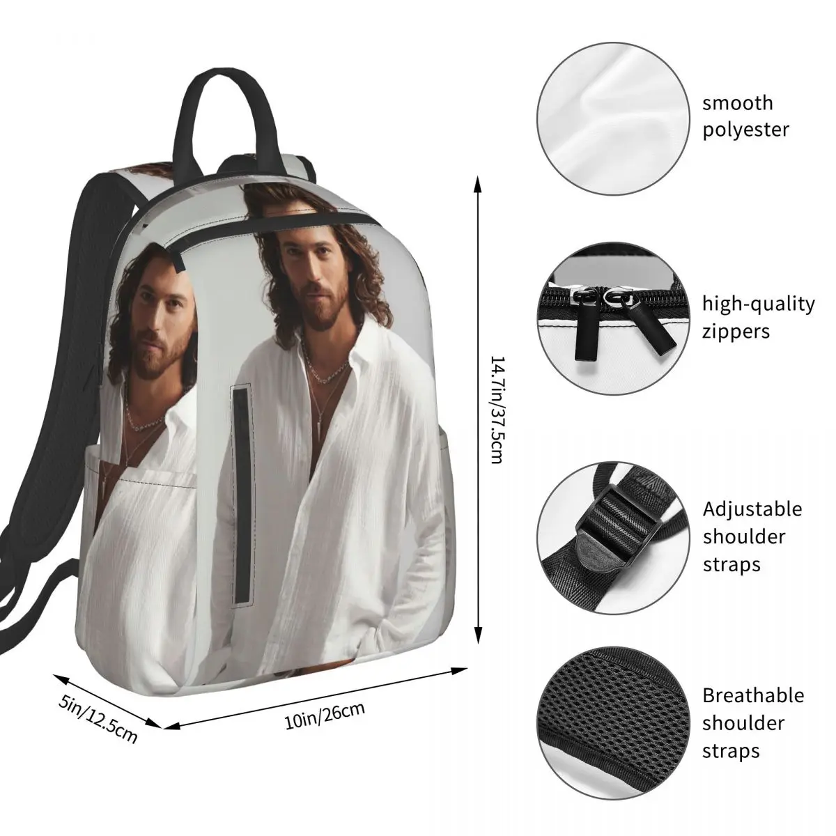 Actor Can Yaman Photo Backpack Student BookBag Boys Girls School Bag Laptop Shoulder Bags Men Women