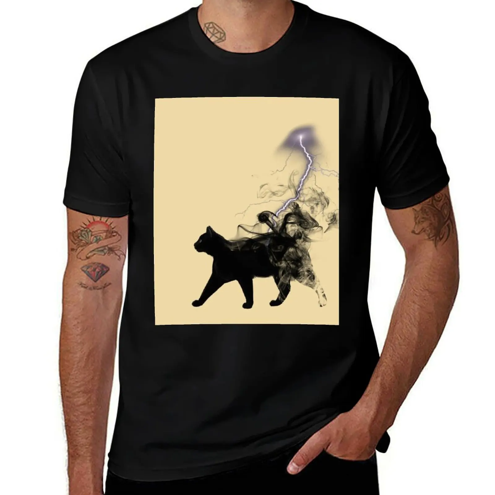 

Black Cat Lightning and Metal T-Shirt t shirts for man pack white t shirts for man graphic funny funny t shirts cotton T-Shirt