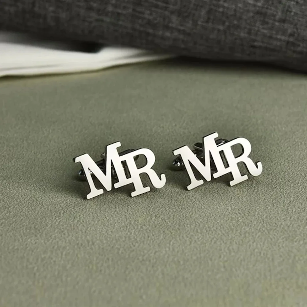 Silver Name Initial Cufflinks for Men 14K Gold Letter Cufflink Personalized Groom Gift Birthday Present