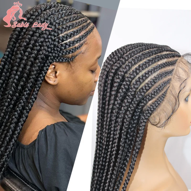 

Synthetic Full Lace Box Braided Wigs Cornrow Braided Wig for Black Women Knotless Braids Wig Baby Hair 36" Transparent Lace Wigs