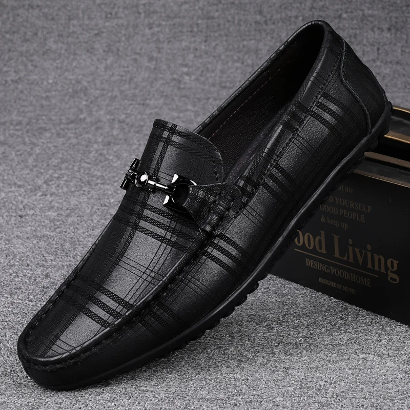 

Italian Handmade Shoes Genuine Leather Black Formal Shoes Casual Loafers Men's Crocodile Pattern Fashion Check Moccasins Shoes