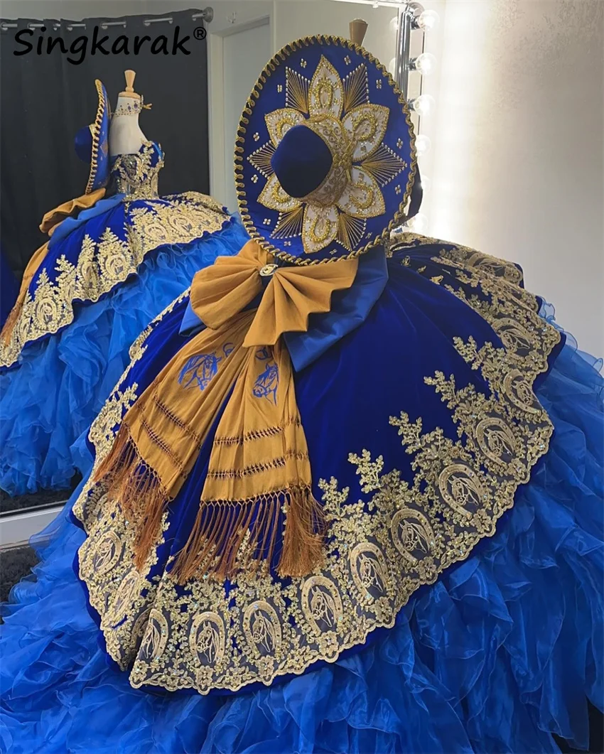 2026 Royal Blue Mexi Beaded Quinceanera Dress Horse Lace Appliques Princess  Crystals Ruffles Beads 16th Customized - AliExpress 320