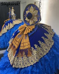 2026 Royal Blue Mexi Beaded Quinceanera Dress Horse Lace Appliques Princess Crystals Ruffles Beads 16th Customized