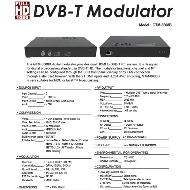 2026New Design Products Full HD Encoder Terrestrial 2CH 2 X to DVB-T Digital Modulator