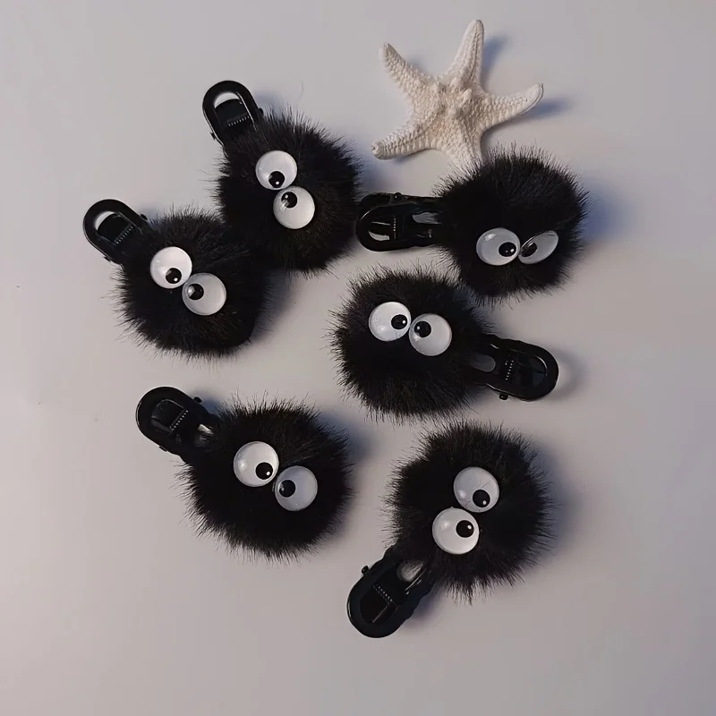 6Pcs Super Cute Little Black Ball Hair Clips Sweet Hair Clips Side Bang Clips Soft Cute Hair Additions Headwear Hair Clips