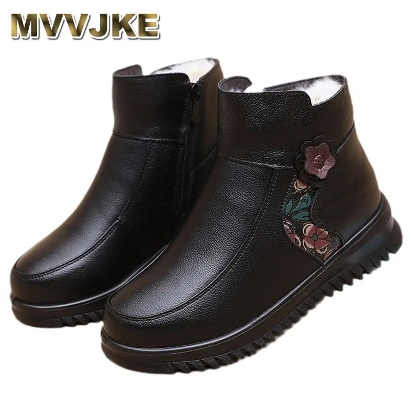 

Boots Women Genuine Leather Keep Warm Shoes Women Wool Ankle Boots Flat Casual Mother Waterproof Non-slip Booties