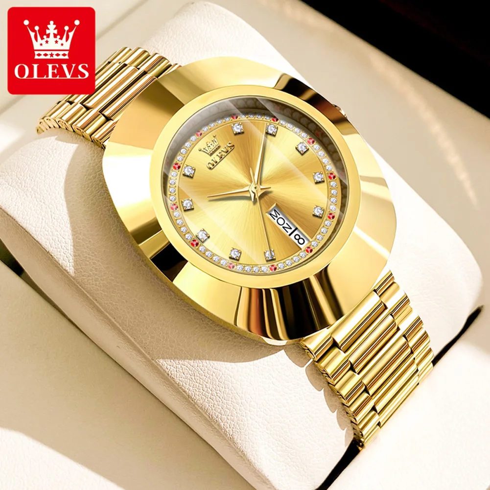 OLEVS New Luxury Golden Watch for Women Tungsten Steel Case Waterproof Wristwatch Diamond Scale Top Original Quartz Ladies Watch