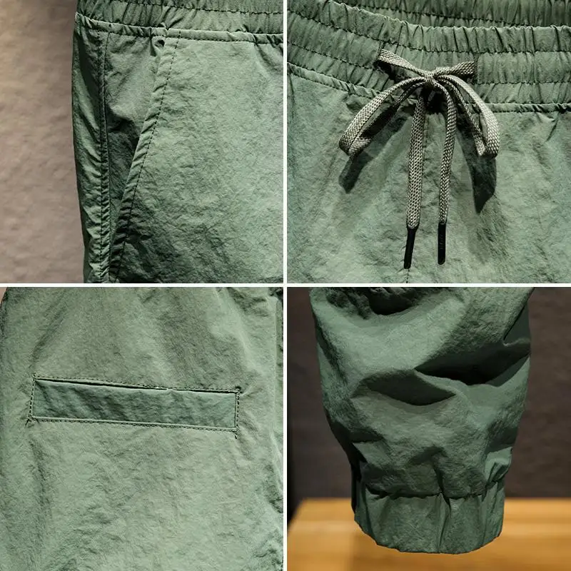 Pantalones Harun Vintage de secado rápido para hombre, ropa de calle a la moda, cintura elástica, holgados, delgados, anchos, deportivos,