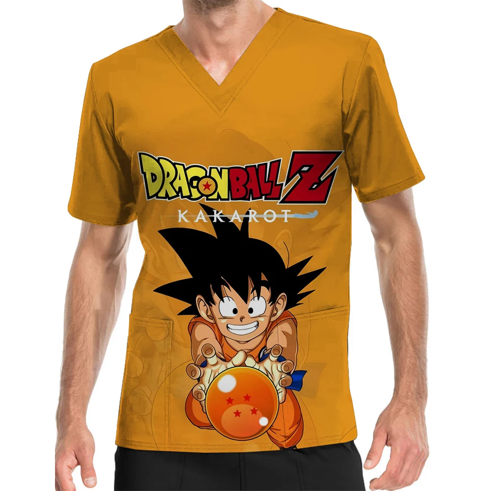 Dragon Ball Son Goku V-Neck Print Scrub Top Top Durable Nursing Home Children's Center Nursing Clothes Men's Work Uniform