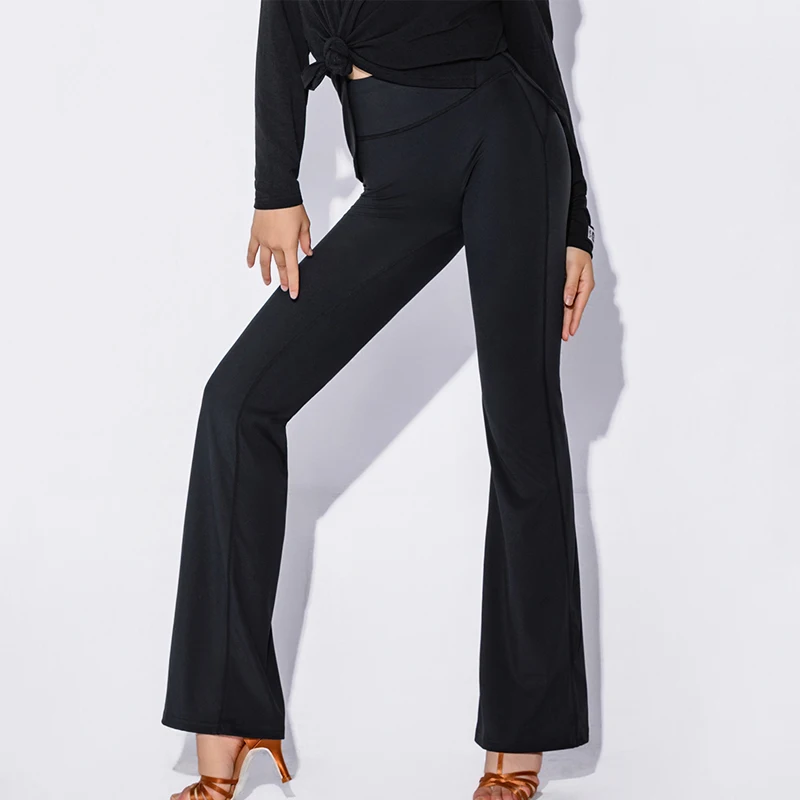 2025 roupas de prática de dança latina para mulheres preto solto topos cintura alta calças ligeiramente queimadas chacha rumba roupa latina dqs20627