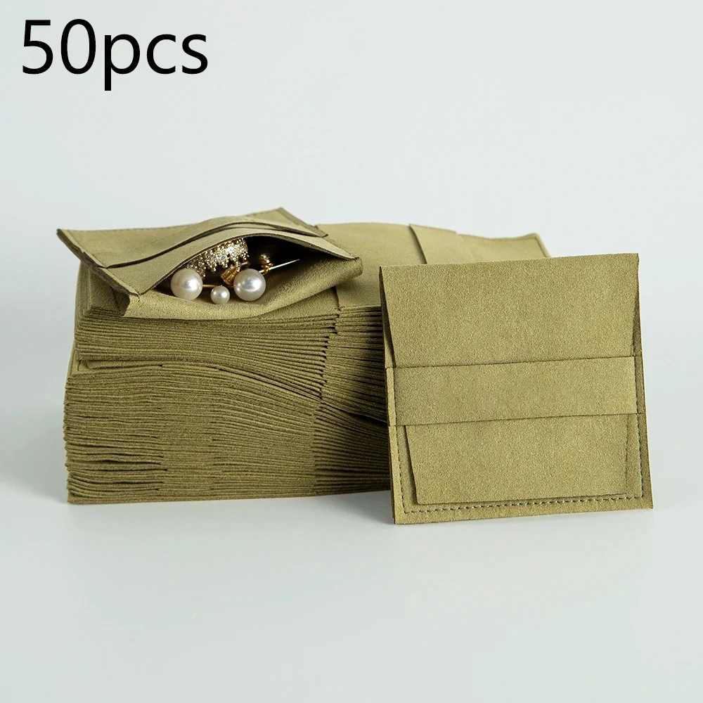 

50pcs Jewelry Storage Envelope Pouch Velvet Jewelry Small Gift Bags Mini Size 8X8cm Microfiber Tarot Storage Packaging Pouch
